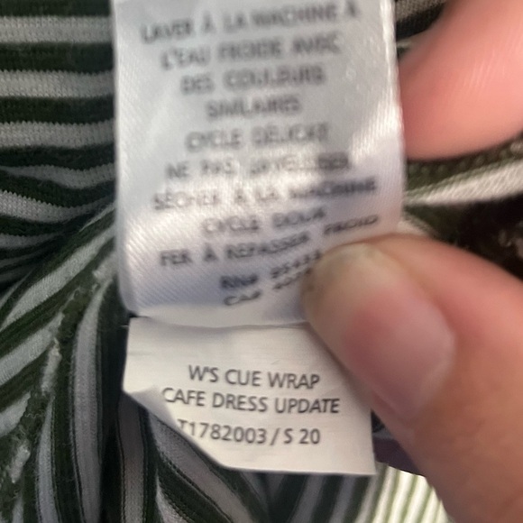 Toad & Co W's Cue Wrap Cafe Dress Olive Green White Stripe Tie size medium - Picture 7 of 9